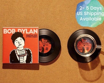 Bob Dylan Vinyl Record Coasters, Set of 2, Retro LP Music Coasters, Album Cover, Drink Coasters, Gift for Music Lover, Another Side - CS007