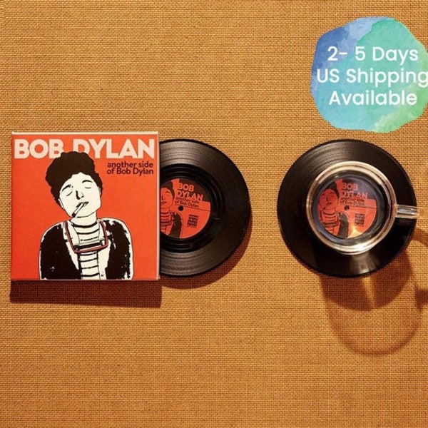 Bob Dylan Vinyl Record Coasters, Set of 2, Retro LP Music Coasters, Album Cover, Drink Coasters, Gift for Music Lover, Another Side - CS007