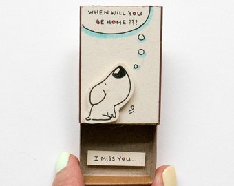 Miss You Card/ Long Distance Relationship Gifts/ LDR Card/ Gift for Boyfriend & Girlfriend/ Sad Dog When Will You Be Home Card OT070