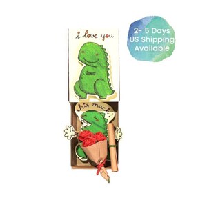 Dinosaur Love Card/ Funny 3D pop-up Dino Card/ Funny gift for her/ Matchbox Card/ Dinosaur card/ "I Love You This Much"/LV099