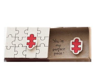 Puzzle Love Card/ Unique Love Gift for Him/ Perfect Piece, Pair, Match/ Matchbox Card/ "You are my perfect piece" Puzzle /LV004