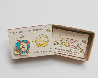 Cute Spaceship Love card/ Weird couple Love Card/ I Love You Card/ Unique Love Gift for Him/ We're Both Weird And I Like That/ LV017