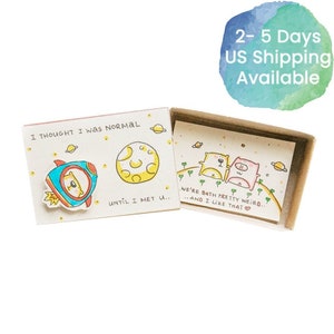 Cute Spaceship Love card/ Weird couple Love Card/ I Love You Card/ Unique Love Gift for Him/ We&#39;re Both Weird And I Like That/ LV017