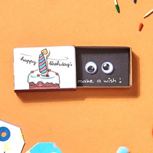 Lustige Geburtstagskarte Matchbox / Einzigartige Geburtstagskarte / Geburtstagskarte für Freunde / Für Kinder / Kerzen ausblasen / Geburtstagskuchen ""Make a wish""."