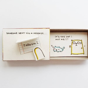 Humor Miss You Cards/ Cute Cat Matchbox Gift For LDR/ Surprise Long Distance Relationship Gift/ LDR Card/ Someone send you a message