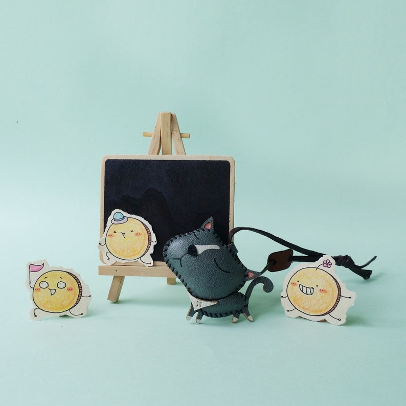 Cute Keychain Cat Leather Toy PT036 British Shorthair Charm Personalized Charm Unique Bag Charm Handmade Luggage Tag