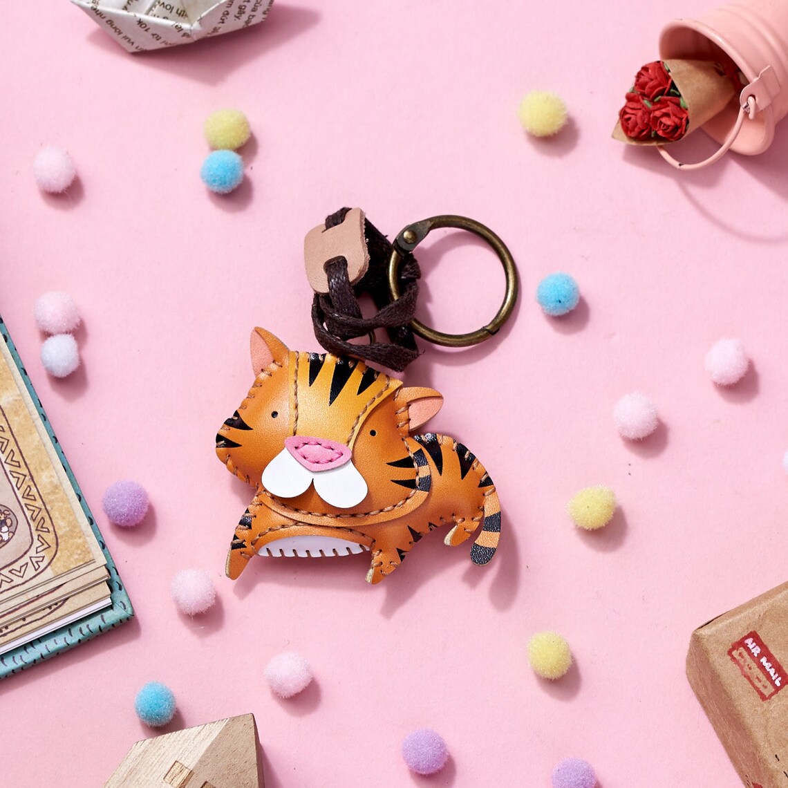 Tiger Bag Charm Leather Plush Toy Personalized Charm Etsy