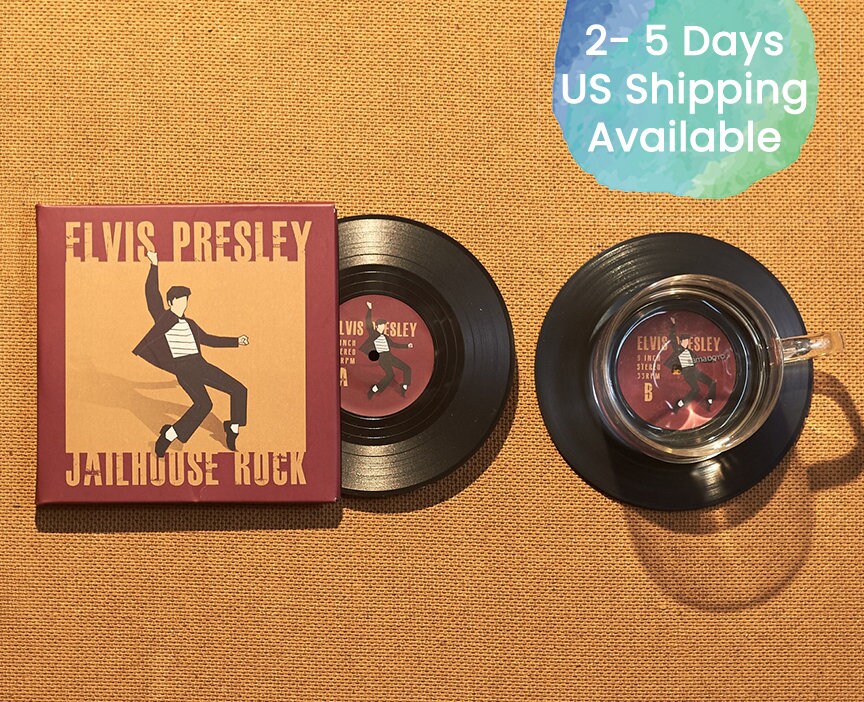 Vinyl Record Coasters, Set of 2, Elvis Presley Music Coasters, Jailho…