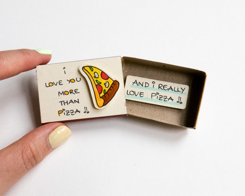 Pizza Card/ Funny Foodies Love card/ Foody Card/ Best Friend Matchbox Card/ Card for food lover/ I love you more than Pizza/ LV046 image 1