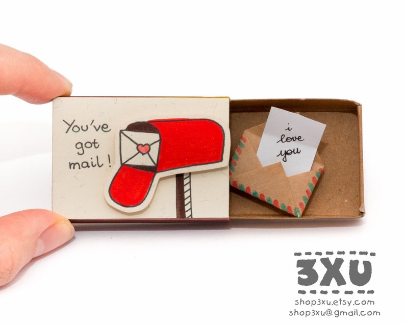 Cute Love Card/ Anniversary Card/ Personalized Love Gift/ Surprise Gift for Her / For Him / I love you Matchbox Card/ You've got mail/ LV021 image 3
