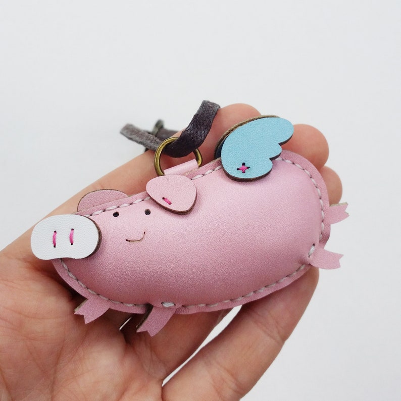 Pig Stuffed Toy Leather Leather Key Chain Personalized Etsy