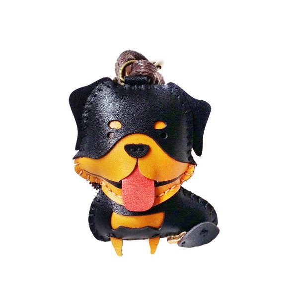 Rottweiler Dog Leather Bag Charm, Handmade Vegan Leather Tag, Cute Rottie Puppy Keychain, Personalized Luggage Tag, Dog Lover Gift/ PT079