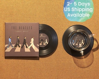 Coaster Beatles Abbey Road Vinyl Record Coasters, Set of 2, LP Album Cover, Retro 70s Rock Music Coasters, Music Lover Gift - CS021