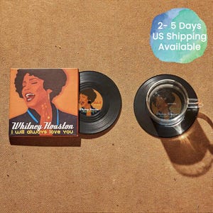 Whitney Houston Vinyl Record Coasters, Set of 2, 90s Music Coasters, Album Cover, Gift for Music Lovers, I will always love you