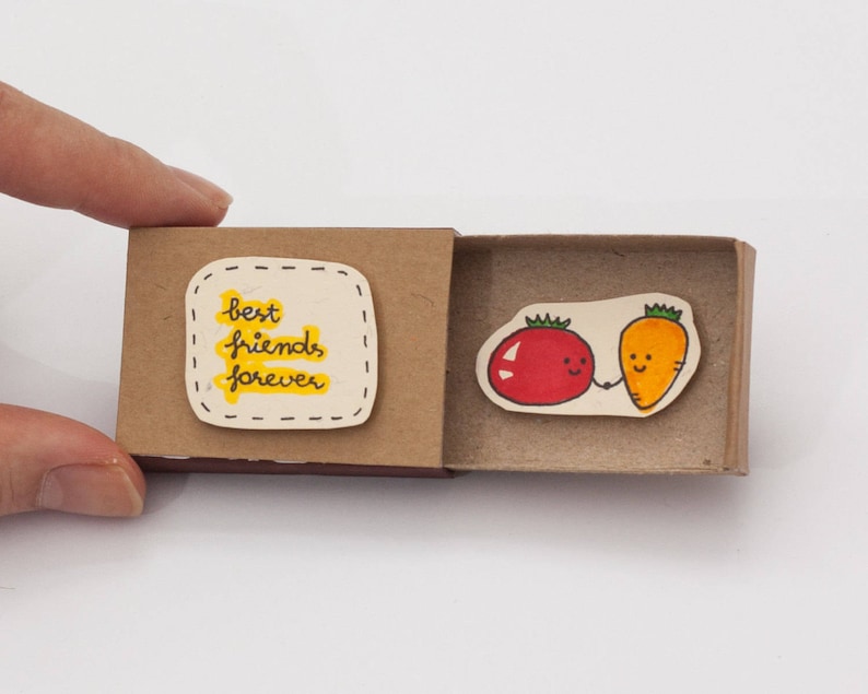 Veggy Friendship Card/ Best Friends Foodie Matchbox Card/ BFFs gifts/ Gift box/ Best Friends Forever/ Tomato Carrot/ OT028 image 1