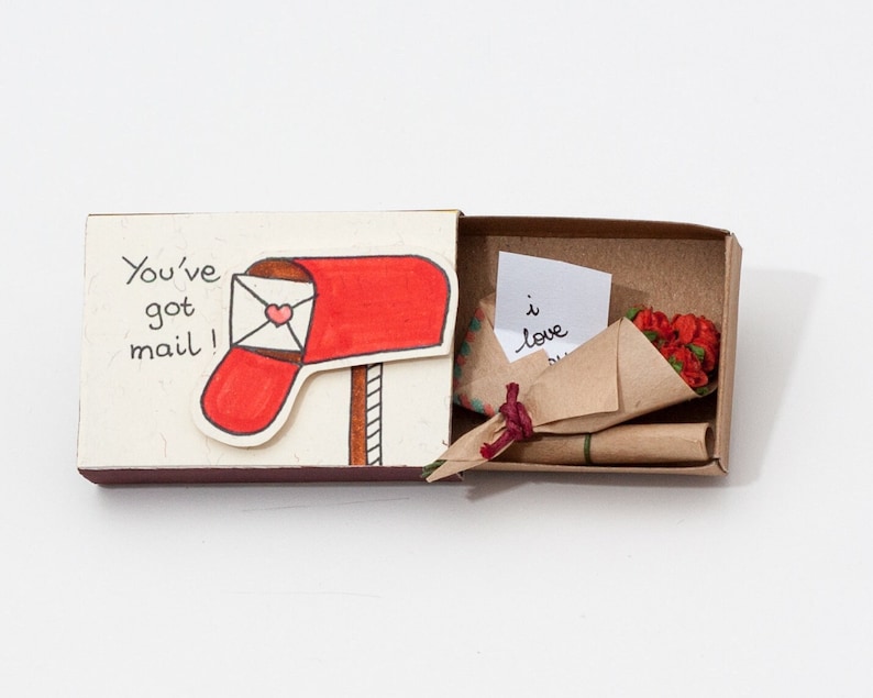 Cute Love Card/ Anniversary Card/ Personalized Love Gift/ Surprise Gift for Her / For Him / I love you Matchbox Card/ You've got mail/ LV021 image 2