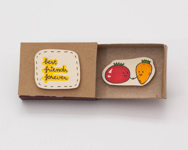 Veggy Friendship Card/ Best Friends Foodie Matchbox Card/ BFFs gifts/ Gift box/ Best Friends Forever/ Tomato Carrot/ OT028 image 2