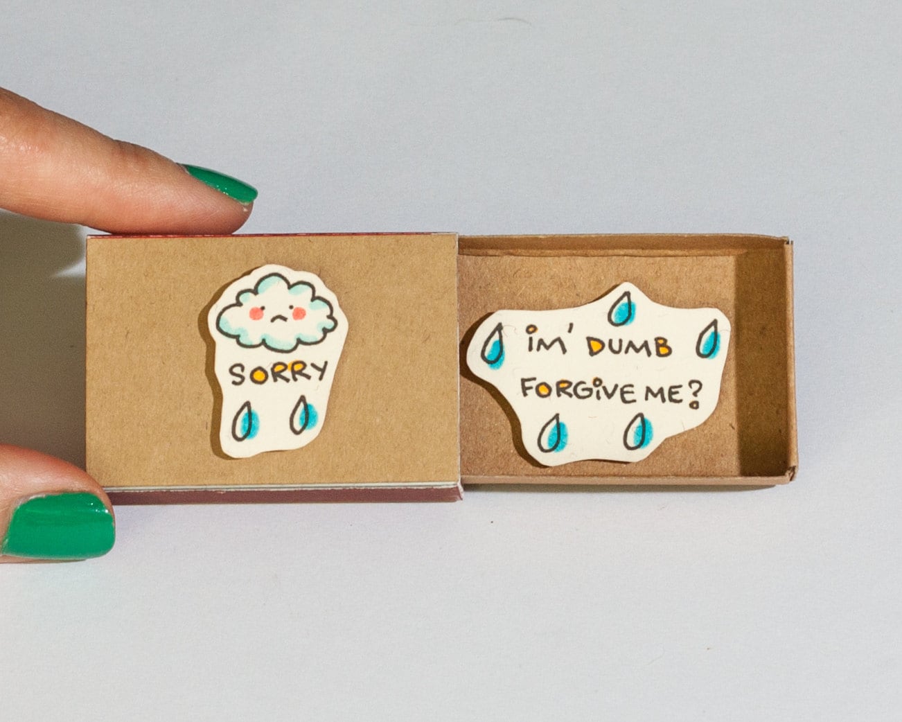 Sorry Card / Forgive me Card / Apology Card Matchbox / Message box/ "Sorry I'm dumb" - Sad Face Cloud Rain/ LV037