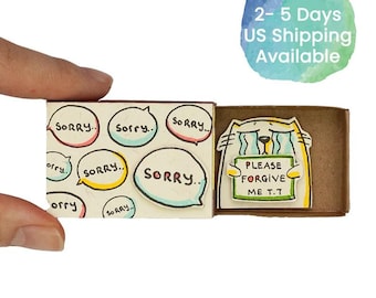 Sorry Card/ Apology Matchbox Card/ Cute Cat Greeting Card / Sorry Card For Girlfriend/ Message Box Crying Face Cat &quot;Please forgive me&quot;
