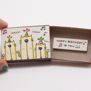 Cat  Birthday Card/ Party Birthday Matchbox/ Cat Birthday Gift/ "Happy Birthday to you"/ BD014