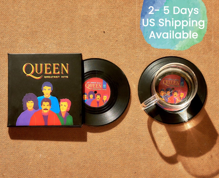 Queen Vinyl Record Coasters, Set of 2, Retro 70s Rock Music Coasters,…