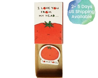 Funny Love Card/ Tomato Pun Love Card /Unique Gift for Her/ Tiny Handmade Matchbox/ I Love You From My Head Tomatoes Card/ LV092