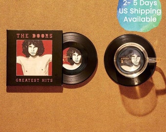 The Doors Vinyl Record Coasters, Set of 2, Jim Morrison Album Cover, Retro 60s Rock Music Coasters, Decorations, Gift for Music Lovers