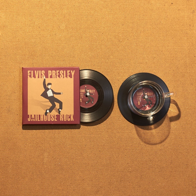 Vinyl Record Coasters, Set of 2, Elvis Presley Music Coasters, Jailhouse Rock Album, Music Decor, Gift for Music Lover, Rock n' Roll CS022 image 2