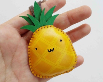 Cute Leather Bag Charm, Pineapple Stuffed Toy Leather, Personalized Charms, Pineapple Luggage Tag, Fruit Keychain, Unique Custom Bag Charm