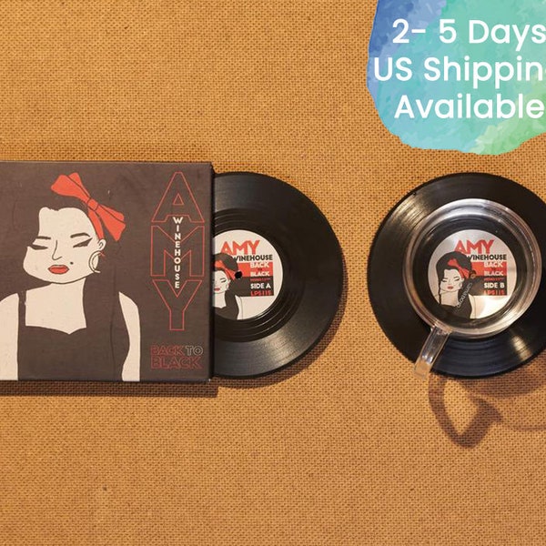 Sous-verres pour disques vinyles, lot de 2, sous-verres de musique soul, pochette d'album de jazz bleu, décorations, cadeau pour les mélomanes, Amy Winehouse dos noir