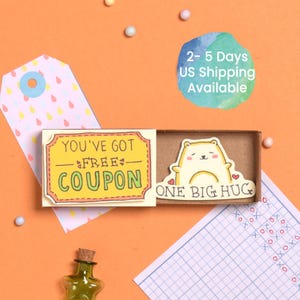 Leuke aanmoedigingskaart Matchbox - leuke wenskaart - verrassingsgeschenkdoos - cadeau voor moeder - voor vader - "You've Got Free Coupon" - "One Big Hug"