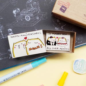 Kaart huwelijksverjaardag/cadeau kattenliefhebber/ liefdeskaart kattenmatchbox/cadeau getrouwd stel/Ik zou weer met je trouwen/cadeaus voor vrouw/echtgenoot