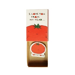 Funny Love Card/ Tomato Pun Love Card /Unique Gift for Her/ Tiny Handmade Matchbox/ I Love You From My Head Tomatoes Card/ LV092