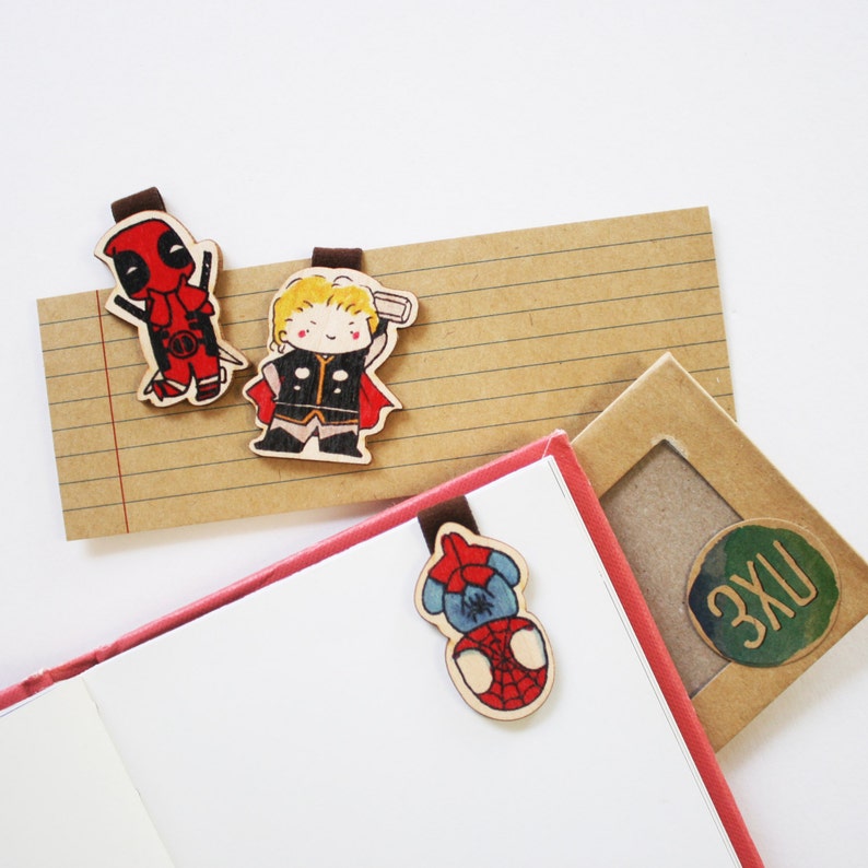 Cute Wooden Magnetic Bookmark Set of 3 / Superhero Handmade | Etsy