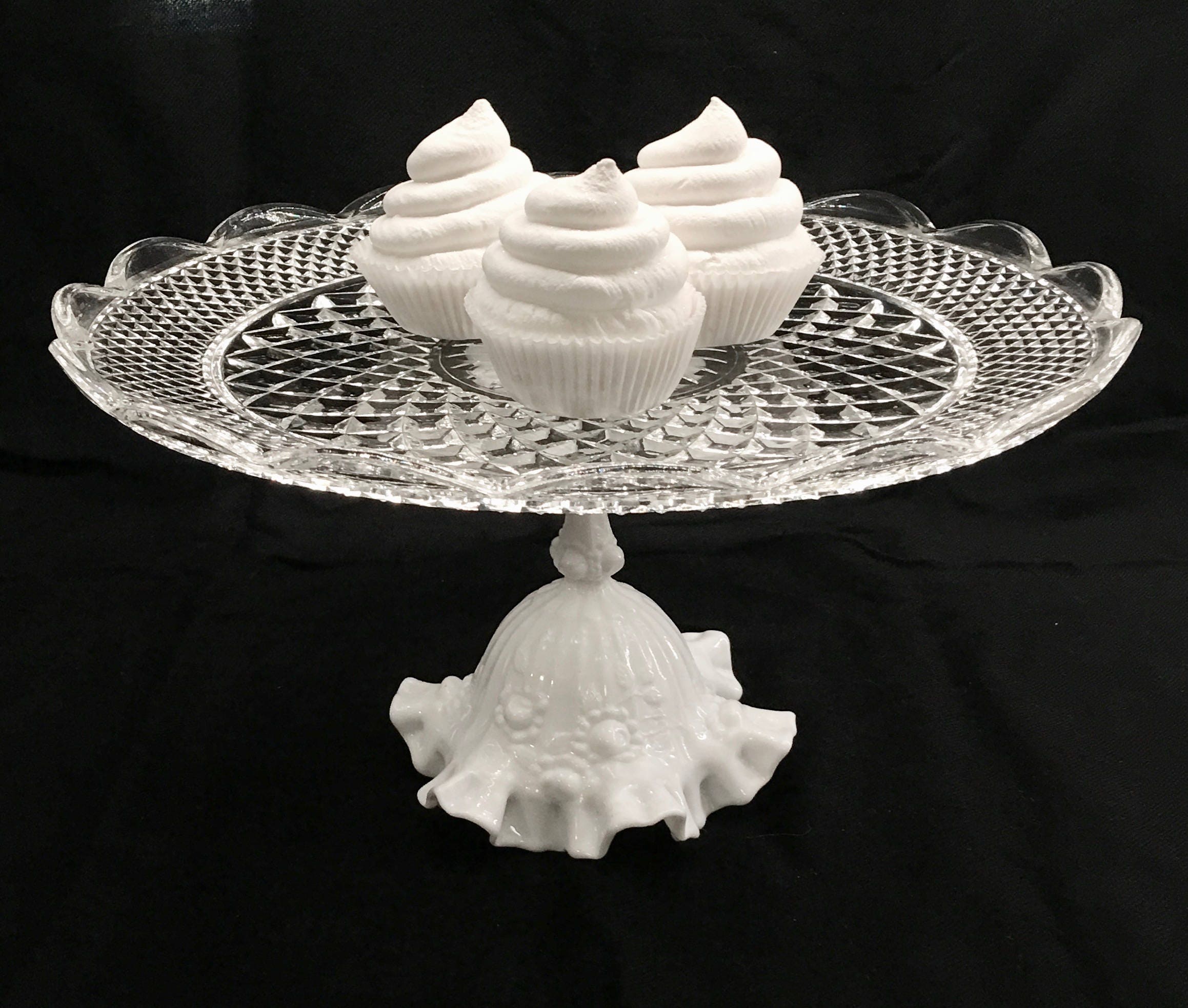 White Wedding Cake Stand Ruffled Edge Cake Stand Milk Glass Etsy