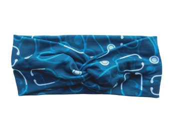 Nurse Twist Headband with Teal Stethoscope - Turban Headband for Women - Stretchy Fabric Headband