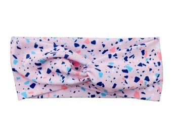 Twist Hoofdband voor Vrouwen Terrazzo Roze, Tulband Hoofdband, Stretchy Stof Hoofdband, Hoofdband met Knopen, Ear Saver Hoofdband, Yoga Hoofdband