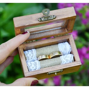 ring box, Personalized ring box with glass lid, wedding box, wooden ring box ,ring bearer box,engagement ring box, custom ring holder R50 image 3