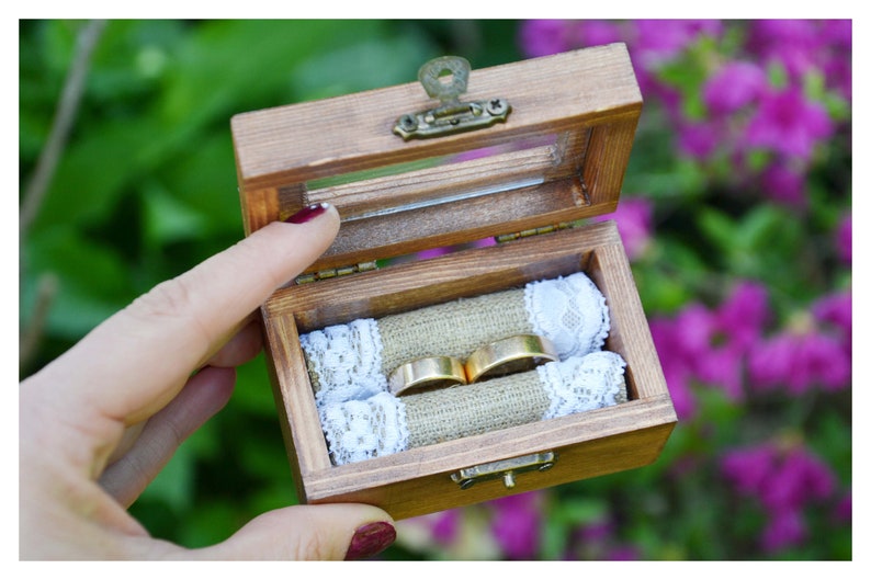 ring box, Personalized ring box with glass lid, wedding box, wooden ring box ,ring bearer box,engagement ring box, custom ring holder R50 image 3