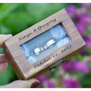 ring box, Personalized ring box with glass lid, wedding box, wooden ring box ,ring bearer box,engagement ring box, custom ring holder R50 image 2