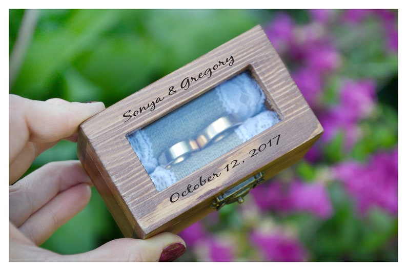 ring box, Personalized ring box with glass lid, wedding box, wooden ring box ,ring bearer box,engagement ring box, custom ring holder R50 image 2