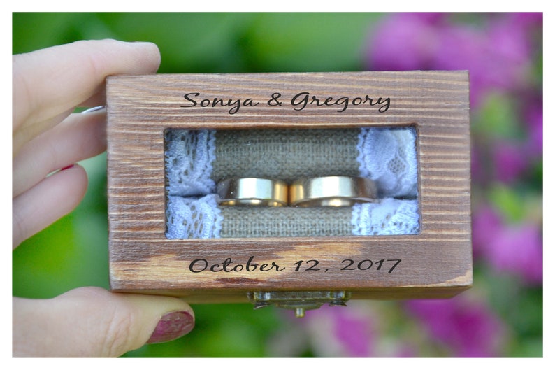 ring box, Personalized ring box with glass lid, wedding box, wooden ring box ,ring bearer box,engagement ring box, custom ring holder R50 image 1