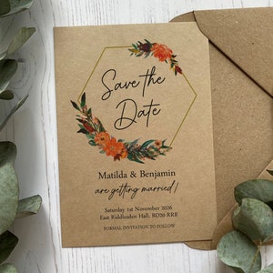 Réservez vos dates à l'orange brûlée | Faire-part de mariage d'automne | Cartes "Retenez cette date" rustiques | Sauvez la soirée | Papeterie de mariage classique | Imprimé