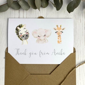 Personalised Baby Thank You Cards - Children's / Kid's Cards - For New Baby, Baby Shower, First Birthday - Seed Paper - Cute Safari Animals