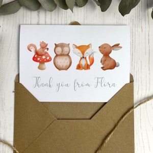 Personalised Baby Thank You Cards - For New Baby, Baby Shower, First Birthday - Cute Woodland Animal - Seed Paper or White Card