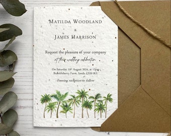 Seed Paper Wedding Invitations | Palm Tree Wedding Invite Set | Tropical Plantable Invitation Set | Destination Wedding Stationery Ideas