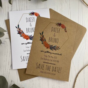 Burnt Orange Save the Date Cards, Rustic Orange Save the Dates, Boho Wedding Save the Date Cards, Matching Invites and Stationery