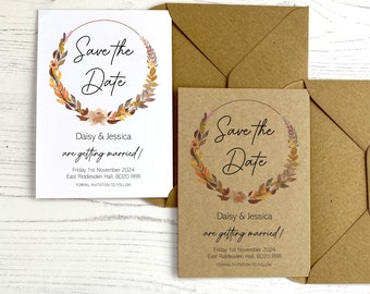 Autumn Boho Save the Date Cards / Rustic Autumnal Save the Dates / Boho Vintage Barn Country Chic Wedding Stationery & Invites