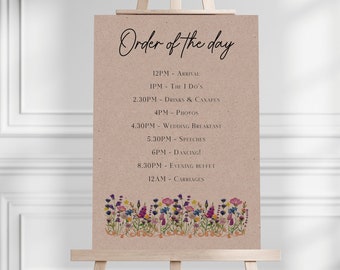 Order of the Day Wedding Sign, Wildflower Wedding Stationery, Personalised Sign, A1/A2/A3/A4/A5 Wedding Signage, Spring Wedding Stationery