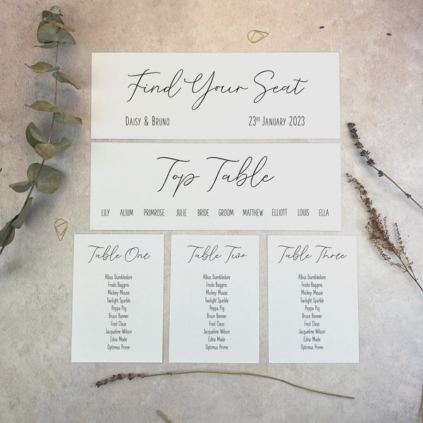 Minimal Wedding Table Plan Cards | Simple Wedding Seating Plan | Seating Chart for Wedding | Printed Table Plan | Modern Find Your Seat Sign